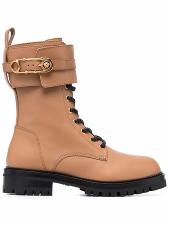 Versace Safety Pin Leather Boots - Farfetch
