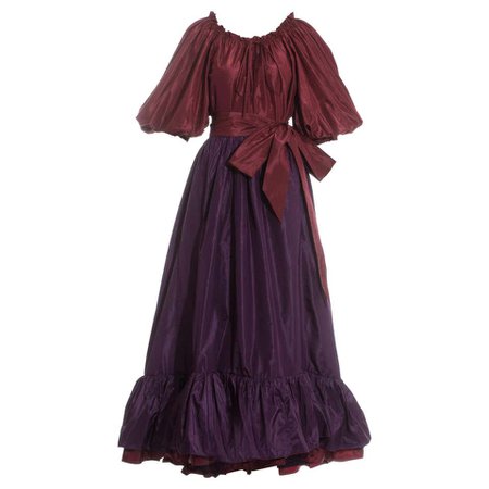 Yves Saint Laurent silk taffeta plum ruffled evening dress, ss 1978 For Sale at 1stdibs