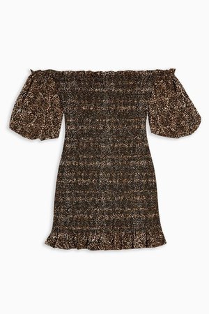 Leopard Print Shirred Bardot Mini Dress | Topshop