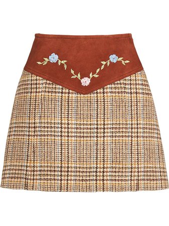 Miu Miu Floral-Embroidered Check Mini-Skirt MG13581V7S Brown | Farfetch