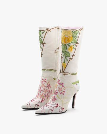 simona vanth - cicogna diva block heel embroidered boots in white