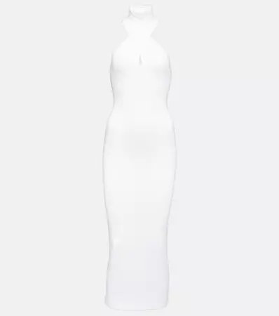 Halterneck Bodycon Midi Dress in White - Alaia | Mytheresa