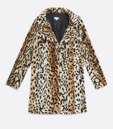 Blue Vanilla Camel Leopard Faux Fur Coat | New Look