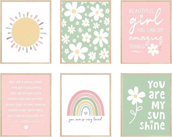 Amazon.com: FSZSEES Boho Nursery Wall Art Set of 6 Rainbow Sun Flower Wall Decor Pink and Green Boho Poster Prints You Are My Sunshine Wall Art for Girls Room (8x10 Inch) : Tools & Home Improvement