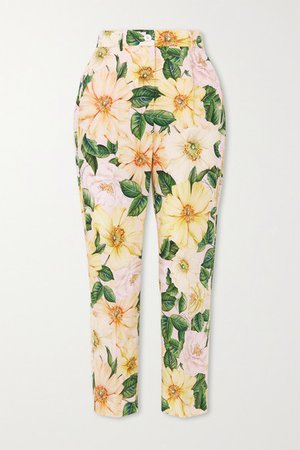 Cropped Floral-print Cotton-poplin Straight-leg Pants - Yellow