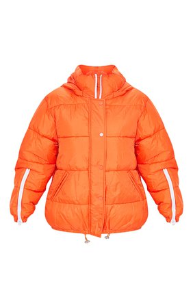 Orange Nylon Oversized Zip Sleeve Puffer Jacket | PrettyLittleThing USA
