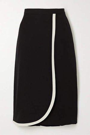 Wrap-effect Two-tone Wool Skirt - Black