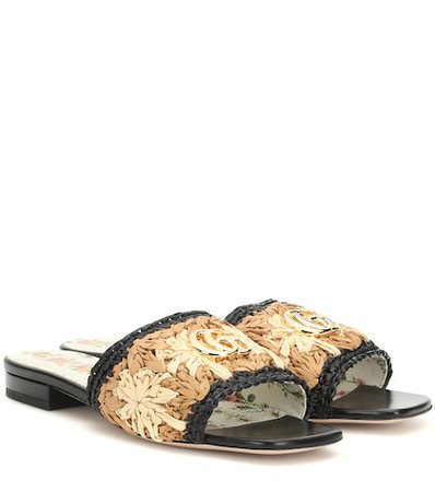Floral raffia and leather sandals