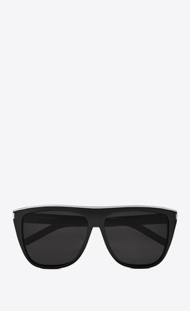 ‎Saint Laurent ‎New Wave Sl 1 Sunglasses In Black Acetate And Silver Metal With Gray Lenses ‎ | YSL.com