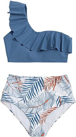 Amazon.com: SweatyRocks Women's 2 Piece Swimsuit One Shoulder Floral Print High Waist Bikini Bathing Suit : Clothing, Shoes & Jewelry