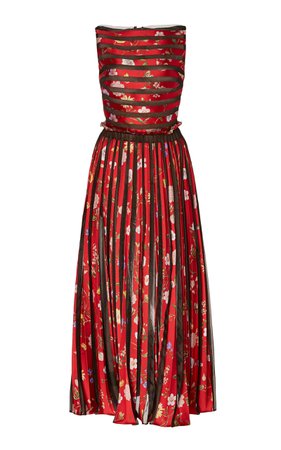 Pleated Floral-Patterned Midi Dress by Oscar de la Renta | Moda Operandi