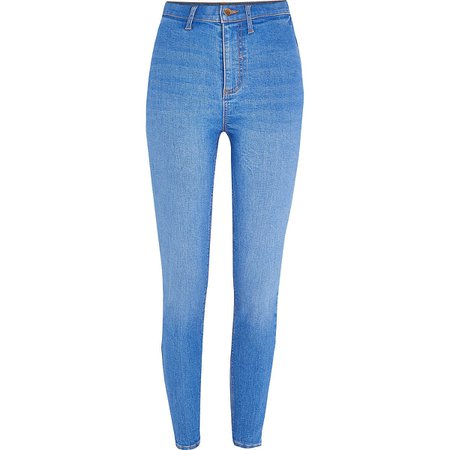 Bright blue Kaia high waist disco jeans | River Island