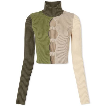 Danielle Guizio Long Sleeve Rib Knit Knotted Top Deep Green | END. (US)