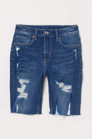 Knee-length Denim Shorts - Blue