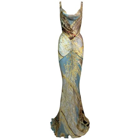 S/S 2003 Roberto Cavalli Runway Sheer Cut-Out Extra Long Gown Dress For Sale at 1stDibs