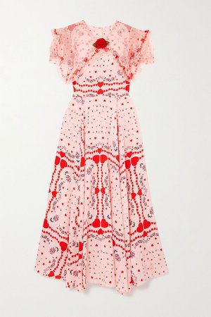 Red Ruffled organza-trimmed printed silk crepe de chine dress | Rodarte | NET-A-PORTER