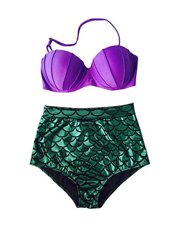 Amazon.com: Womens Glitter Mermaid Bikini Two Piece Bathing Suits High Waist Swimsuits Halloween Cosplay Costume Set Purple （ XL: Clothing