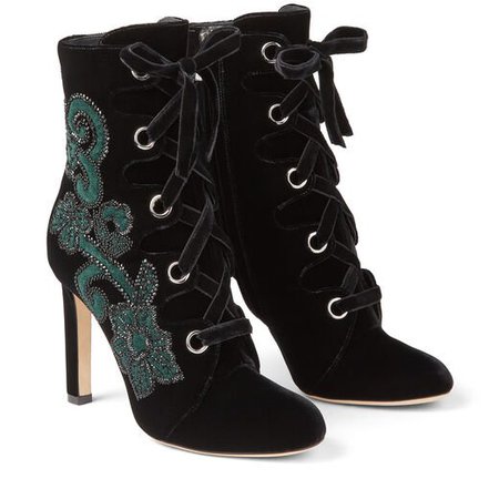 Black Velvet Boots with Floral Embroidery |BLAYRE 100| Autumn Winter 19| JIMMY CHOO
