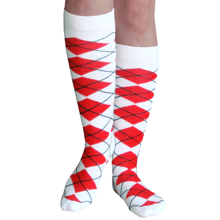 Red Argyle Knee Socks