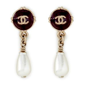 Chanel Burgundy Brown Drop Pearl Earrings