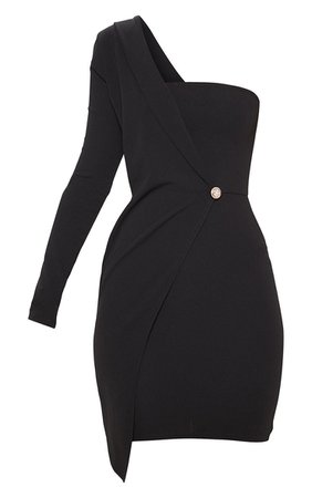 Black One Shoulder Asymmetric Bodycon Dress | PrettyLittleThing