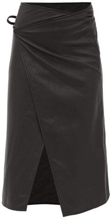 Logo Embossed Leather Midi Wrap Skirt - Womens - Black