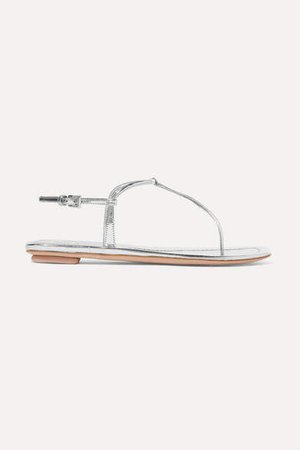 Metallic Leather Sandals - Silver