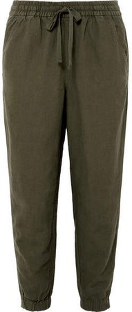 Seaside Linen-blend Pants - Army green