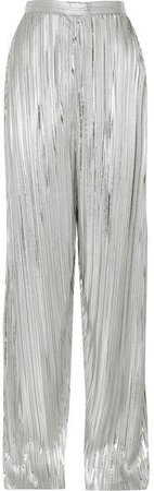 Pleated Lamé Wide-leg Pants - Silver