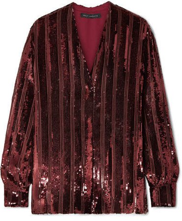 Striped Sequinned Chiffon Blouse - Claret