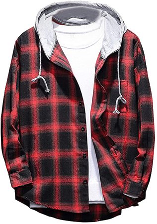Lavnis Men's Plaid Hooded Shirts Casual Long Sleeve Lightweight Shirt Jackets Thicken Style Yellow M at Amazon Men’s Clothing store