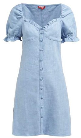 Sur Linen Blend Mini Dress - Womens - Light Blue
