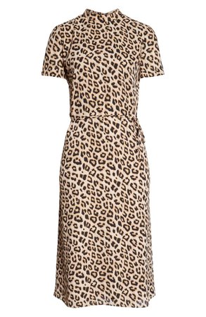 Avec Les Filles Leopard Mock Neck Short Sleeve Dress brown