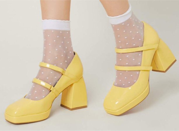 yellow Mary Jane heels shein