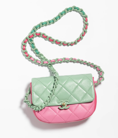 Chanel Shiny Lambskin & Lacquered Metal Light Green, Light Pink, Pink & Green