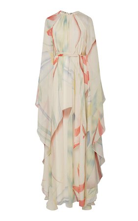 Tie-Accented Patterned Silk-Georgette Dress