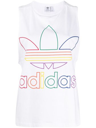 White Adidas Logo Print Sleeveless T-shirt | Farfetch.com