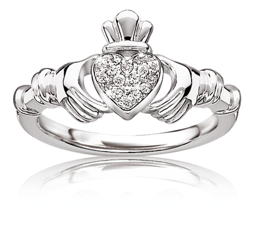 Diamond Irish Claddagh Ring in Sterling Silver —R&H