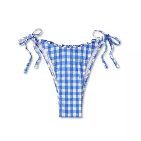 Women's Side-tie Ultra High Leg Super Cheeky Bikini Bottom - Wild Fable™ Cobalt Blue Gingham Print : Target