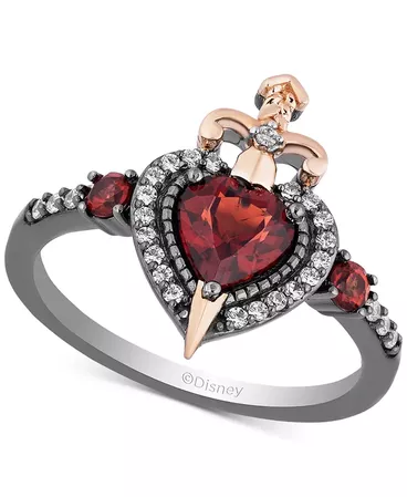 Enchanted Disney Fine Jewelry Enchanted Disney Villains Garnet (7/8 ct. t.w.) & Diamond (1/6 ct. t.w.) Evil Queen Heart & Sword Ring in 14k Rose Gold & Black Rhodium-Plated Sterling Silver & Reviews - Rings - Jewelry & Watches - Macy's