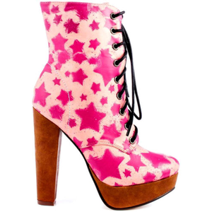 IRON FIST SHOES StarShip PLATFORM BOOTs PinK STAR Boot Wooden Heel LaCe Up 6 37