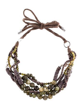 Brunello Cucinelli Grossular Garnet & Glass Tie Collar Necklace - Necklaces - BRU77509 | The RealReal