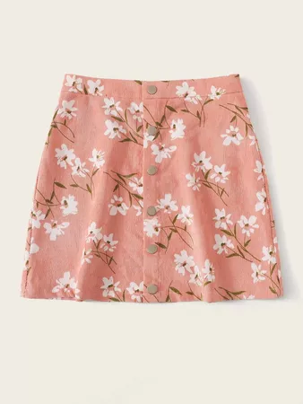 Button Fly Floral Print Skirt | SHEIN USA