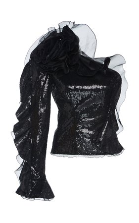 One Shoulder Ruffled Sequin Top by Dundas | Moda Operandi
