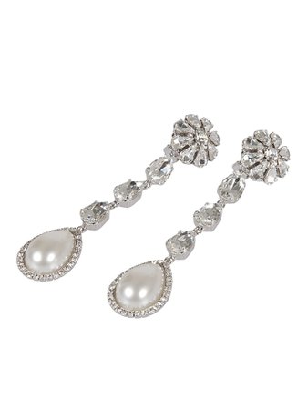 Alessandra Rich Pearl Drop Long Crystal Earrings | italist