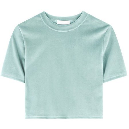 Mint-Green Velvet Cropped T-Shirt