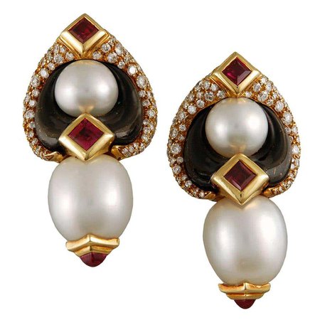 Marina B. Pearl Tourmaline Diamond Earclips For Sale at 1stDibs