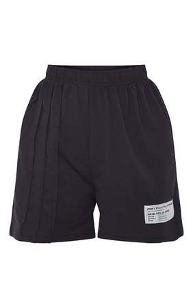 Plt Black Oversized Exposed Seam Runner Shorts | PrettyLittleThing USA