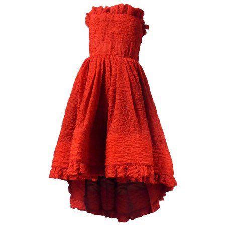 Pierre Cardin Haute Couture Red Silk strapless cocktail dress, Circa 1980 For Sale at 1stDibs | haute couture red dress