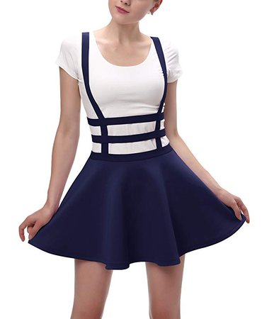Urban CoCo Womens Elastic Waist Pleated Short Braces Skirt (Medium, Navy) at Amazon Women’s Clothing store: